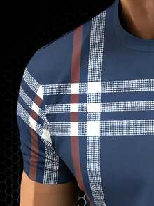 Manfinity Homme Áo thun nam tay ngắn cổ tròn in sọc, kiểu dáng thường ngày, thích hợp làm quà tặng cho bạn trai, người yêu, gia đình, mặc hàng ngày và hẹn hò. - Nhiều màu - Xem 4