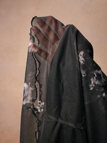 ROMWE PETITE Black Rose Mesh Draped Neck Sexy Long Dress For Women - Black - View 8