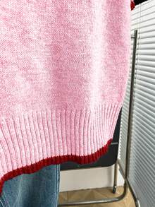 SHEIN Franclia New Arrival Casual Loose Floral Sweet Retro Women Knit Sweater, Spring/Autumn - Baby Pink - View 6