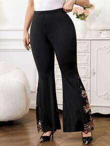 SHEIN Clasi Quần ống loe thêu sequin thời trang cỡ lớn dành cho người đi làm, quần đen thanh lịch, quần xuyên thấu, quần sequin, quần đen vàng, quần kín đáo, quần mùa hè cho nữ, quần mùa hè cho nữ, kỳ nghỉ xuân, quần mùa xuân cho nữ, lễ tốt nghiệp cho mẹ, lễ kỷ niệm, kỳ nghỉ cho nữ, kỳ nghỉ hè cho nữ, kỳ nghỉ hè, quần ống loe cho nữ, quần ống loe đen, quần ống chuông - màu đen - Xem 6