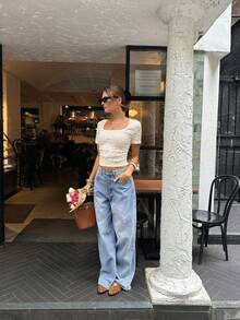 Serisse Women's Casual Solid Color Jacquard Backless Tie T-Shirt, Summer,Spring,Valentine's Day,Party,Wedding,Ceremony,Elegant ,Vacation,Casual, Formal,,Summer ,Spring,Festival,Party , Birthday,Beach,Vacation,Casual,Wedding,Graduation, Going Out, Elegant, - Apricot - View 7