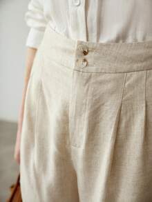 MOTF PREMIUM WOMEN'S LINEN CLASSIC VERSATILE NEW COMFORTABLE SHORTS, SPRING/SUMMER - Khaki - View 5