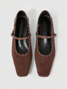 Sleekvia Women's Buckle Design Casual Versatile Flat Shoes - Coffee Brown - View 1