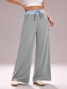 Sovereign Charm Women's Drawstring Waist Pleated Casual Versatile Daily Wear & Sports Wide Leg Pants - Multicolor - View 5