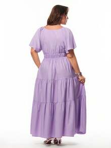 Solavibe Vestido de fiesta elegante con diseño de torsión y cintura ceñida para mujer de talla grande, atuendos de verano, ropa de verano, atuendos de primavera para mujer, vestido de primavera para mujer, atuendos de vacaciones en la playa para mujer, atuendos para salir, vestido de cumpleaños, atuendos de vacaciones, vestido morado, vestidos casuales para mujer, vestidos elegantes para fiestas, vestidos de verano casuales para mujer, vestidos de picnic para mujer, ropa de resort para mujer, vestido de vacaciones - Morado - Ver 2