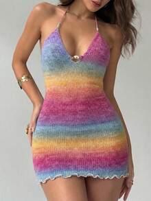 Aloruh Đầm dệt kim ôm sát người kiểu ombre dây mảnh dành cho nữ, mẫu mới mùa Xuân/Hè, đầm dự tiệc gợi cảm cho mùa lễ hội. - Nhiều màu - Xem 8