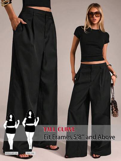 SHEIN Tall CURVE 大码女式休闲宽松纯色裤