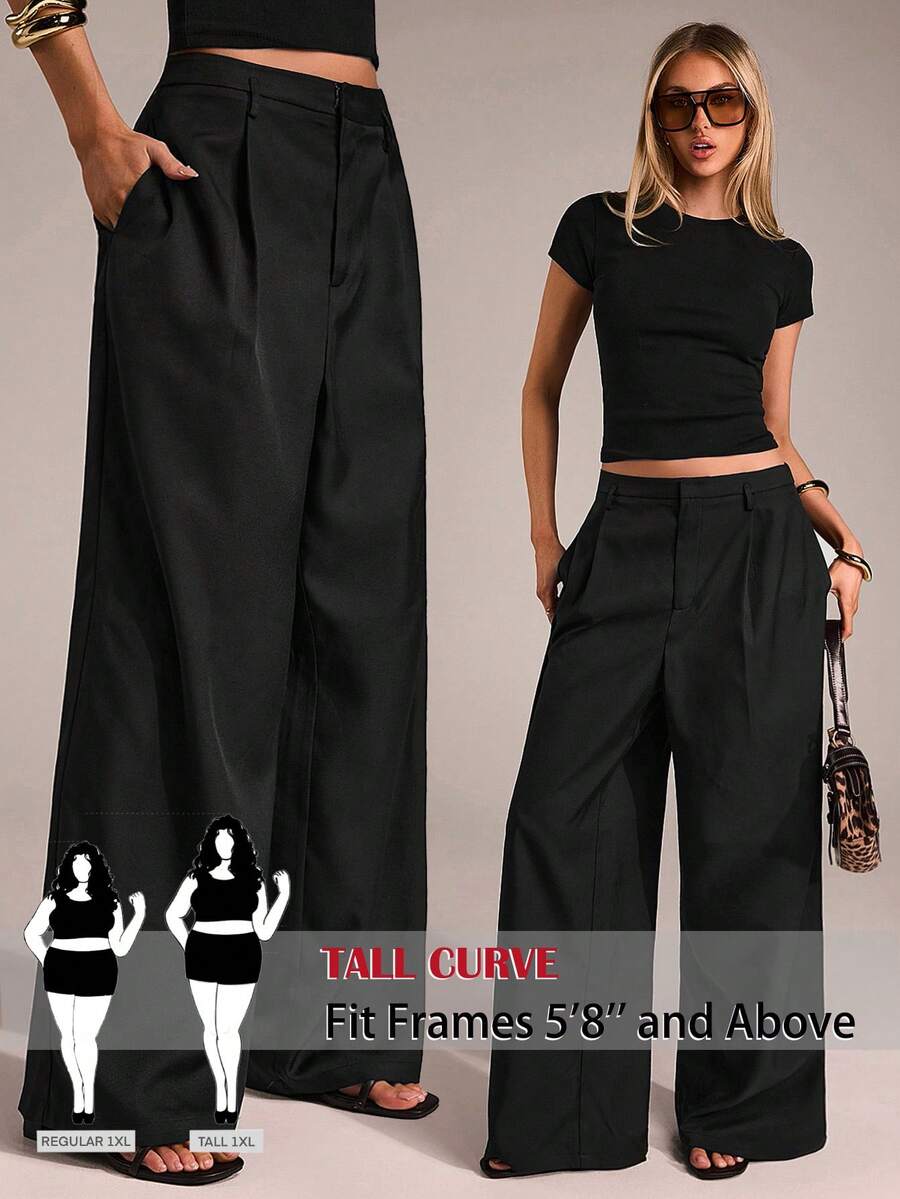 SHEIN Tall CURVE CURVE 新款加大码女式高个女孩黑色休闲直筒裤，带拉链和口袋，高腰设计让您看起来更苗条，腿部更修长，适合高个女性。高腰设计让您看起来更苗条，腿部更修长，适合高个女性。复古风格，适合所有季节和场合，适合高个女孩和女性，夏季阔腿裤，夏季阔腿裤，夏季休闲装，夏季度假装，女士长裤，春季装，阔腿裤，办公裤，优雅裤，休闲裤，夏季高腰显瘦阔腿裤，优雅女士礼服裤，优雅派对裤，女士优雅裤，优雅长裤，女士度假装，假日装女士服装、夏季度假服装、夏季休闲装、女士休闲裤、女士性感裤、狂欢节服装、2026年狂欢节女士造型、2026年狂欢节女士服装、狂欢节女士服装 - 黑色 - 查看 1