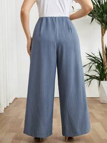 Modelyn Plus Size Solid Color Pleated Casual Wide Leg Pants Gym Brown Autumn - Grey - View 2