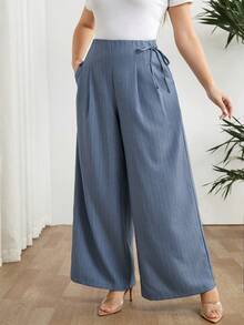 Modelyn Plus Size Solid Color Pleated Casual Wide Leg Pants Gym Brown Autumn - Grey - View 8