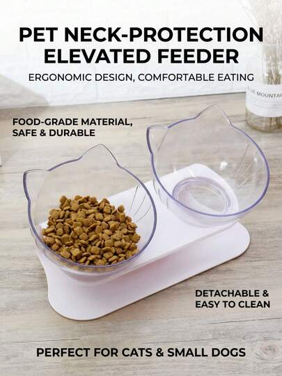 PETSIN 1个猫狗碗，宠物碗，带高颈护罩，防滑，斜口设计，用于饮水和进食，猫狗双碗，水碗。