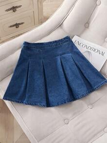 GlowEve Women's Casual Commuting Bow Embroidery Pleated Denim Mini Skirt, Summer - Blue - View 2
