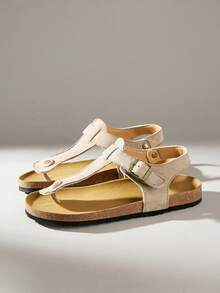 Solecia Sandalias planas de dedo casual para mujer, de unicolor, para primavera y verano, ideales para vacaciones de primavera y Pascua - Terciopelo marrón claro - Ver 2