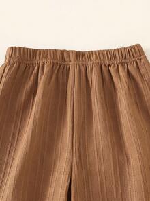 2件套女童休闲甜美可爱纹理泡泡褶皱面料吊带背心+宽松阔腿裤套装，适合日常、度假、外出、姐妹街拍、春夏穿着 - 杏色 - 查看 7