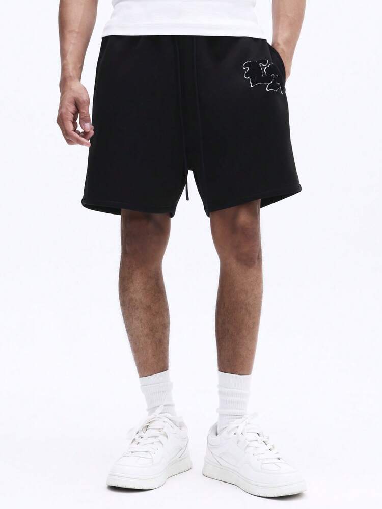 Drawstring Shorts With Line Art Print
