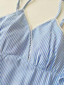 INAWLY Casual Striped Baby Blue Spaghetti Strap Camisole And Pants Co-Ords For Summer - Baby Blue - View 3