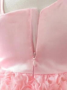 SHEIN Glamorique Kids 女婴花童伴娘礼服，婚礼，花童，优雅，3D玫瑰，生日派对，适合正式场合，生日拍照服装 - 粉色 - 查看 4