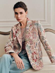 Anewsta Spring French Romantic Jacquard Women Blazer Jacket, Long Sleeve Loose Fit Slimming Commuter Elegant Outfit, Valentine's Day - Multicolor - View 7
