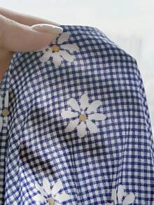 SHEIN Young Girls Blue Daisy Plaid Camisole & Shorts 2pcs Set, Casual Fashion Daily Wear - Blue - View 8