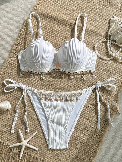 Soleia Conjunto de traje de baño con decoración de conchas marinas