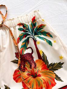 Soleia 女士热带印花吊带背心和短裤两件套，休闲度假装 - 彩色 - 查看 5