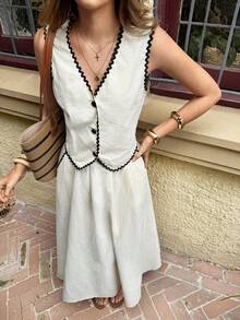 Serisse Women's Vacation Casual Woven Trim Camisole And Skirt 2 Pieces Set,Summer ,Spring,Valentine's Day,Party,Wedding,Ceremony,Elegant ,Vacation,Casual, Formal, - Apricot - View 8