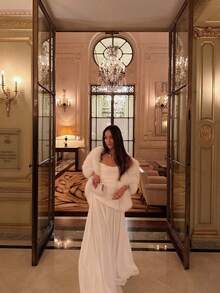 FLORETTA ÉLENA 优雅女士蓬松披肩，冬季节日派对服装 - 白色 - 查看 2