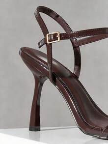 SHUZIA 女士优雅简约细高跟系带凉鞋 - 巧克力棕 - 查看 5