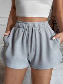 DAZY Quần short ngủ rộng rãi, màu trơn, kiểu dáng thường ngày dành cho nữ, thích hợp cho mùa hè. - Xám - Xem 4