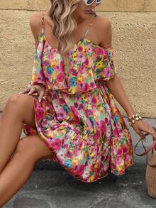 SHEIN Clasi 女士常规吊带荷叶边碎花迷你连衣裙，碎花短裙，女士度假连衣裙，女士碎花连衣裙，多色连衣裙，女士夏季连衣裙，春夏女装，复活节，优雅派对装，沙滩装，母亲毕业礼服，毕业礼服，伴娘礼服，婚礼宾客礼服，婚礼，女士度假装，夏季假日装，女士正式服装，Y2K，女士办公室装，荷叶边连衣裙，碎花连衣裙，印花女装，女士假日连衣裙 - 彩色 - 查看 6