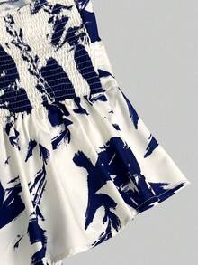 Omancia 夏季休闲全印花不对称吊带背心 - 藍色 - 查看 4