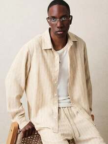 SUMWON Conjunto de camisa abotonada y pantalones con cordón de lino sintético para uso casual de verano para hombres - Amarillo claro - Ver 6