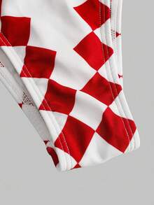 Swim Oasis 女士蓝白热带棕榈树印花连体泳衣，优雅休闲沙滩度假罩衫 - 紅色 - 查看 6