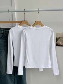 Tseoso 2件黑白休闲长袖修身长T恤套装，适合秋冬季 - 彩色 - 查看 2