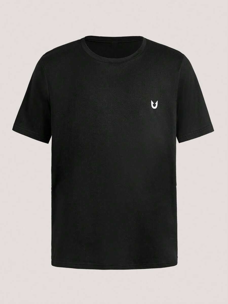 Driftmere Ins Street Style Men's Geometric U-Letter Print Round Neck Loose Casual Short Sleeve T-Shirt - Black - View 1