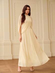ZEYLAH Waist Cinched Ruched Long Cardigan Style Knit Dress, Spring/Summer - Apricot - View 5
