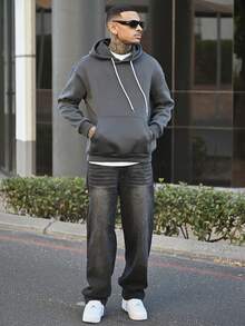 Devon Thys 男士休闲轻薄套头连帽衫，印有耶稣十字架字母图案，抽绳设计，宽松版型，适合春秋季穿着。 - 灰色 - 查看 6