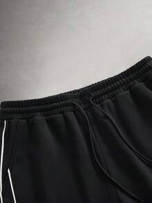 STYNVO Men's Casual Contrast Trim T-Shirt And Shorts Set, Summer - Black - View 4