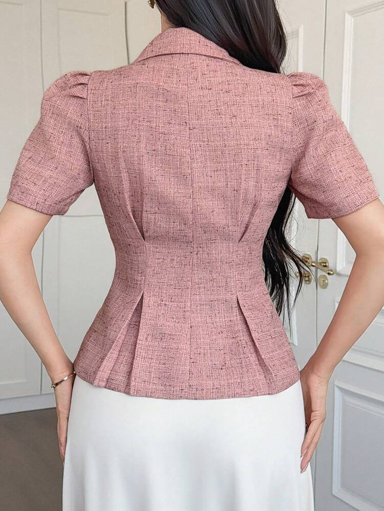 DAZY Women's Casual Petal Sleeve Blazer Jacket, Summer - Pink - View 2