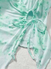 KARISMINA Top de mujer de ajuste ceñido, estampado, con escote sin tirantes y bajo regular/asimétrico, de malla tejida, para vacaciones, tops de verano - Verde - Ver 6