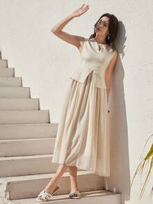 Dazy-Less Women's Summer Elegant Sleeveless Dress - Apricot - View 5