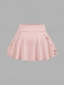 SHEIN 少女休闲纯色针织吊带连衣裙和短裤套装，春夏款 - 粉色 - 查看 5