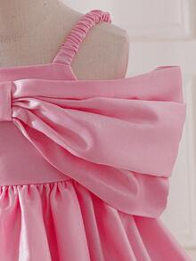 女宝宝优雅可爱粉色蝴蝶结吊带连衣裙，派对礼服 - 粉色 - 查看 6