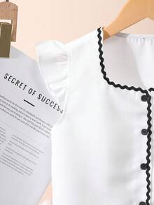 SHEIN Sleeveless Bow Tie Cardigan Top And Pleated Skirt Elegant 2-Piece Set For Tween Girls, Summer - White - View 7