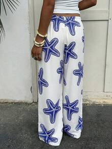 Aloruh 2026年春夏女装低腰休闲海星印花裤 - 藍色 - 查看 3
