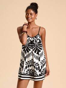 Travachic Bộ đồ liền thân không tay in họa tiết cho kỳ nghỉ dành cho nữ - màu đen - Xem 7