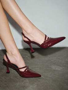 Bholvia 9cm spitze Elegante Weinglasabsatz Damen Weinrot High Heels, Spiegel PU Leder Riemen hinten leicht zu tragen, sexy weinrote High Heels, bequem & vielseitig für Alltag/Party/Weihnachten/Valentinstag/Date/Ball/Büro, rote Sohlen Absätze - Bordeaux - Übersicht 2
