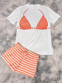 EMERY ROSE Bộ đồ hè hai mảnh này bao gồm một áo thun ngắn tay cổ tròn in họa tiết và quần short kẻ sọc, hoàn hảo cho những kỳ nghỉ thư giãn, mặc hàng ngày, hẹn hò hoặc đi biển. Đây cũng là một món quà tuyệt vời dành cho gia đình và bạn bè. - Nhiều màu - Xem 4