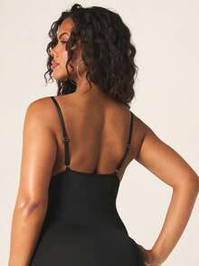 MISSGUIDED Lace Trimmed V-Neck Spaghetti Strap Lingerie Sleep Chemise With Side Slit Detail - Black - View 2