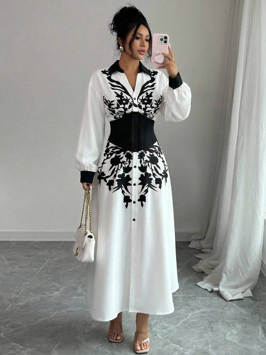 Modelyn Women's White Waist Cinched Shirt Collar Design Dress Latest Dress Style For Women - White - View 1